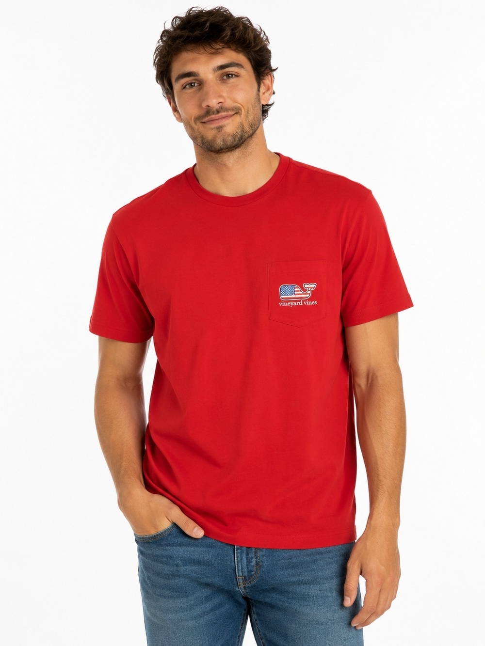 Vineyard Vines Men's Bright Red Chest Pocket Tee